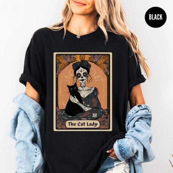 Tops - Cat Lady Tarot Card Shirt, Cat Lover T-shirt